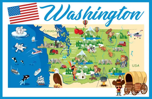 Vector illustration of Cartoon map of WASHINGTON