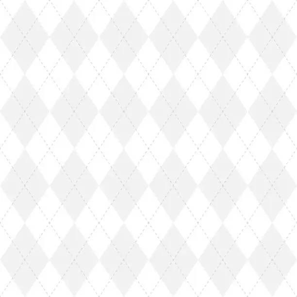 Vector illustration of Light grey argyle seamless pattern background.Diamond shapes with dashed lines. Simple flat vector illustration