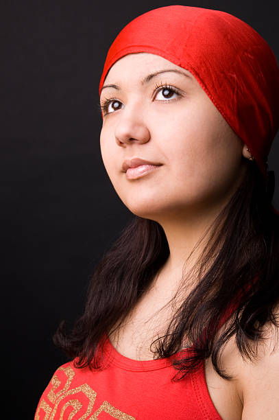 istock The girl in a red scarf 93496616
