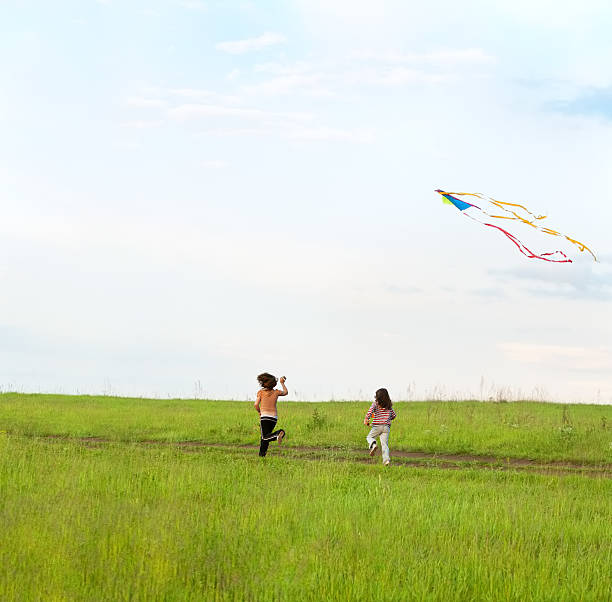 istock Two little girls fly a kite 93498060