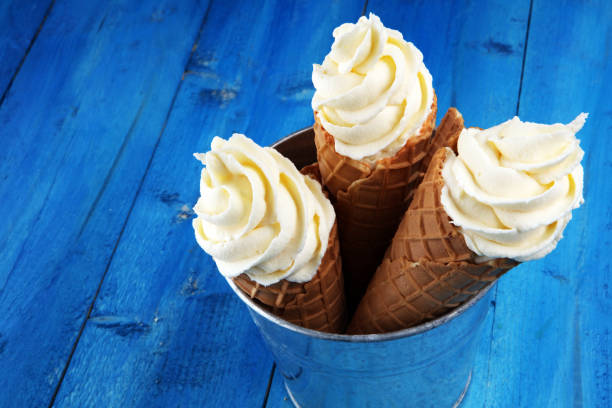 istock Vanilla frozen yogurt or soft ice cream in waffle cone. 934980896