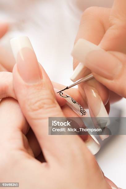 Beauty Salon Manicure Painting On Nail Stock Photo - Download Image Now - Acrylic Painting, Adult, Applying