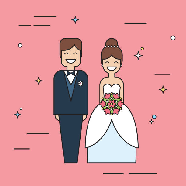 Smiling Bride And Groom Funny Cartoon Wedding Characters Outline Vector  Illustration Stock Illustration - Download Image Now - iStock