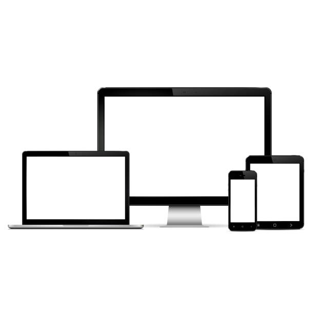 istock Modern computer monitor, laptop, digital tablet and mobile phone with blank screen 935035408