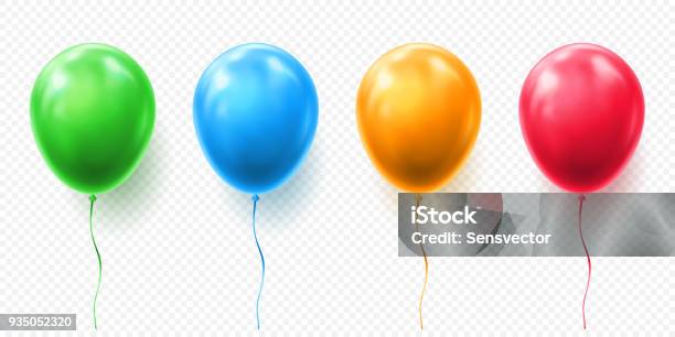Realistic Red Orange Green And Blue Balloon Vector Illustration On Transparent Background Balloons For Birthday Festive Occasions Parties Weddings Festival Romantic Decorations Stock Illustration - Download Image Now