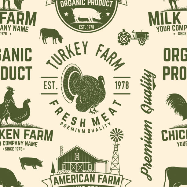 미국 농장 완벽 한 패턴입니다. 벡터 - pig piglet butcher ranch stock illustrations