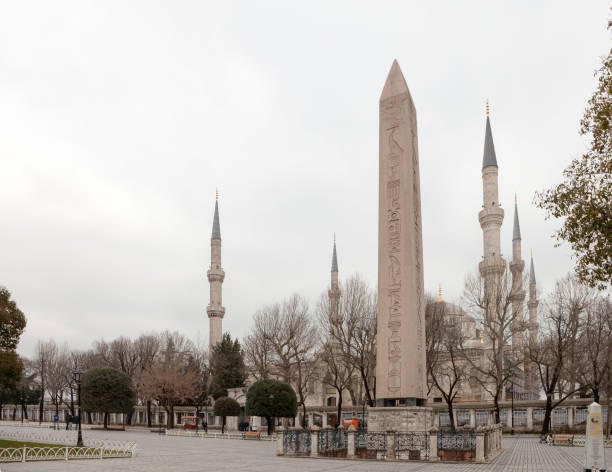 The Obelisk of Theodosius and minarets of the Blue Mosque in Istanbul, Turkey