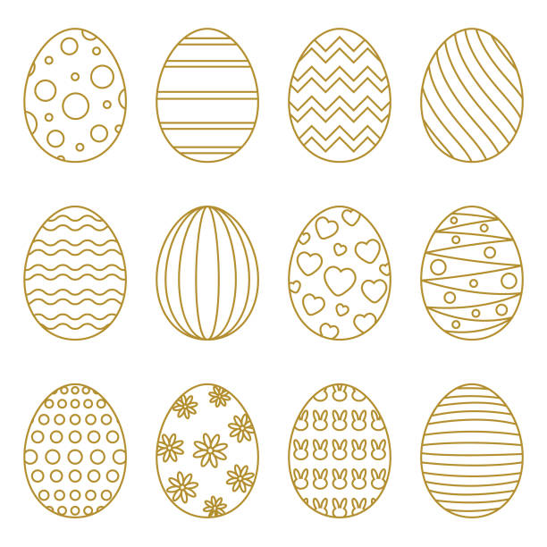пасхальные яйца с линейным многоцветный узор - easter egg illustrations stock illustrations