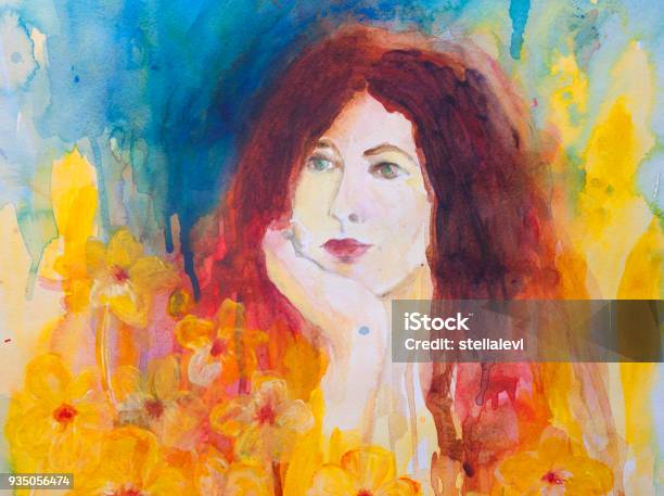 Womans Portrait Watercolor Painting Stock Illustration - Download Image Now - Women, Watercolor Painting, One Woman Only