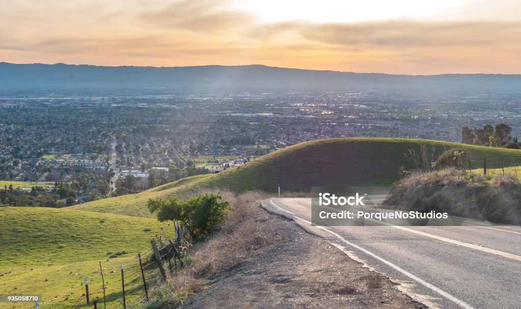 Right Turn and downhill with San Jose in the Background Palo Alto Stock Photo