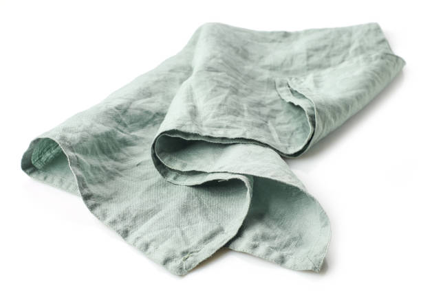 serviette lin isolé sur fond blanc - cotton gray linen textile photos et images de collection