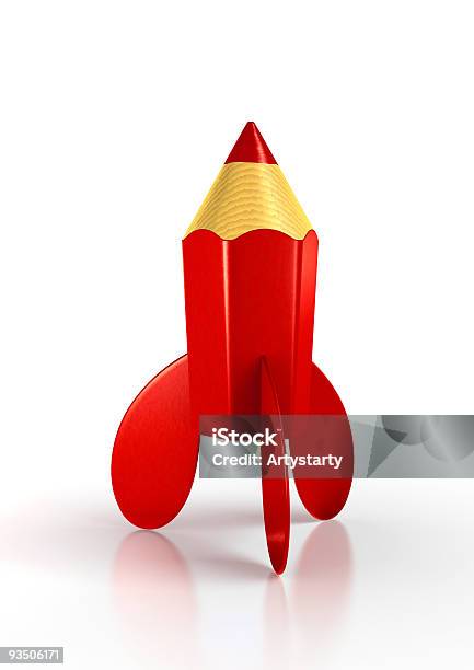 Childs Red Rocket Lápiz Foto de stock y más banco de imágenes de Cohete espacial - Cohete espacial, Color - Tipo de imagen, Despegar - Aviones