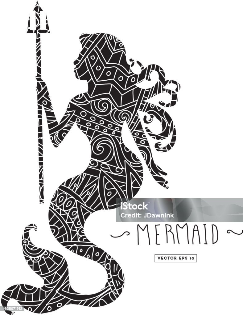 Beautiful coloring book tangle doodle mermaid silhouette Mermaid stock vector