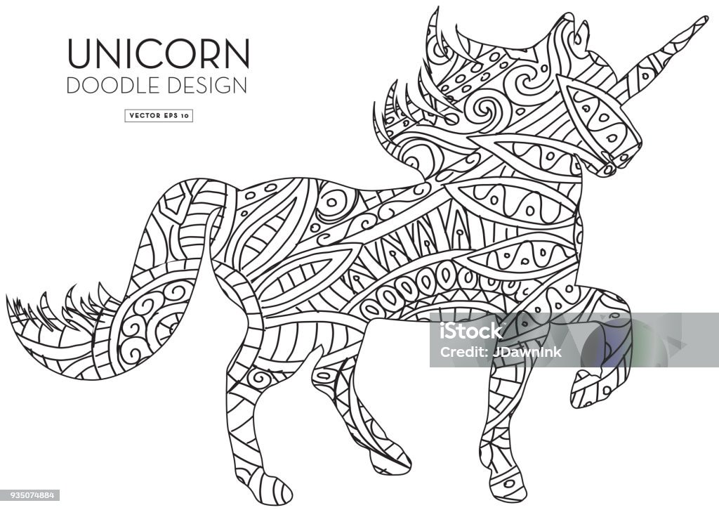 Unicorn silhouette doodle coloring book texture Unicorn stock vector