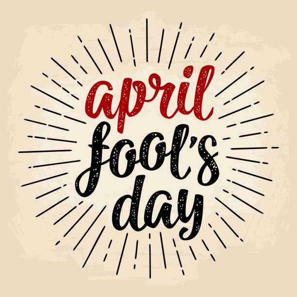 April fool's day calligraphic handwriting lettering. Vector black and red illustration April fool's day calligraphic handwriting lettering. Vector black and red illustration isolated on a beige background. For web, poster april fools day stock illustrations