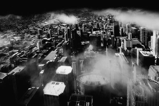 Dark city - aerial view to Chicago Aerial view to Chicago downtown.
Illinois, USA chicago smog stock pictures, royalty-free photos & images