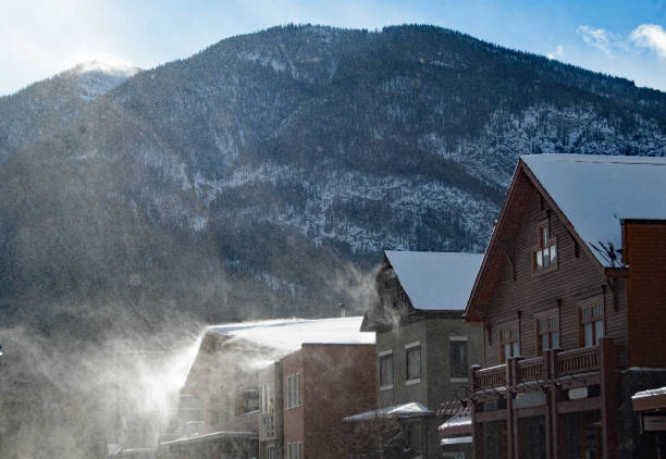 istock Snow blowing from roofs in Banff townsite 935078144