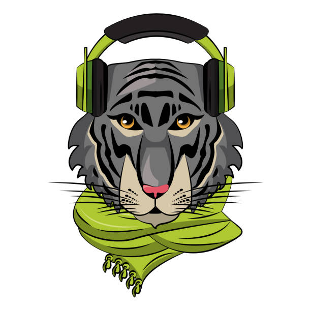 ilustrações de stock, clip art, desenhos animados e ícones de cool hipster tiger - safari animals audio