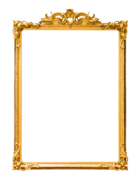 Golden decorative picture frame isolated on white