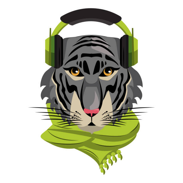 ilustrações de stock, clip art, desenhos animados e ícones de cool hipster tiger - safari animals audio