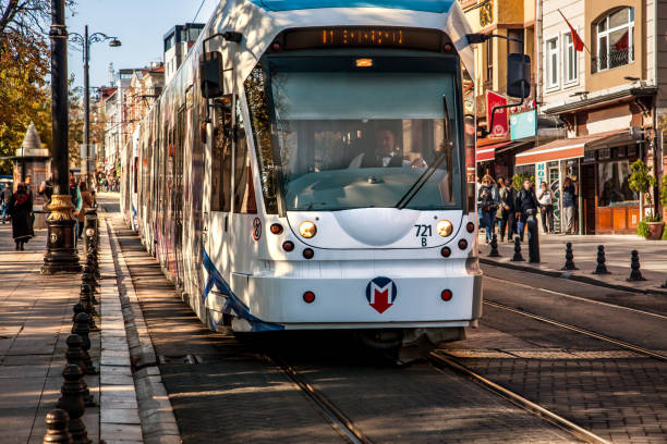 Istanbul, Turkey - November 25, 2017:  Sultanahmet meydanından geçen tramvay hattı.