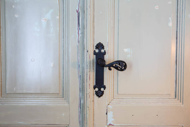 Vintage antique old door with black door handle luxurious design