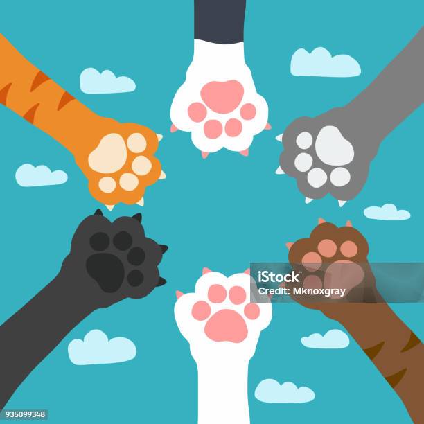Cat Paw On Sky Cartoon Vector Illustration Stock Illustration - Download Image Now - Domestic Cat, Paw, Hand