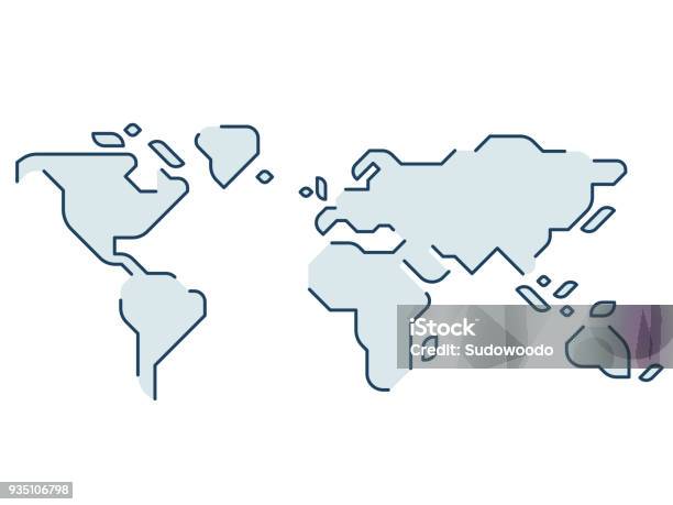 Mappa Del Mondo Stilizzata - Immagini vettoriali stock e altre immagini di Planisfero - Planisfero, Globo terrestre, Stile minimalista