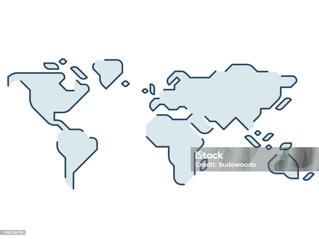 Stylized world map Simple stylized world map. Continents silhouette in minimal line icon style. Isolated vector illustration. World Map stock vector