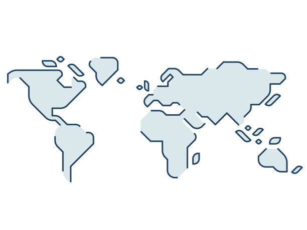 Stylized world map Simple stylized world map. Continents silhouette in minimal line icon style. Isolated vector illustration. world map outline stock illustrations