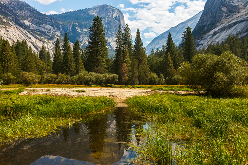Mirror Lake in Yosemite National Park, California, United States in late summer.