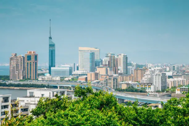 Japanese modern buildings, urban landscape in Fukuoka, Japan