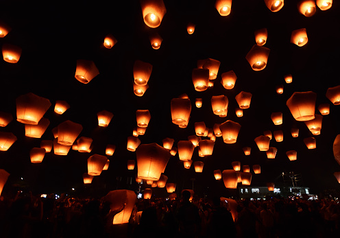 Floating lantern in the sky