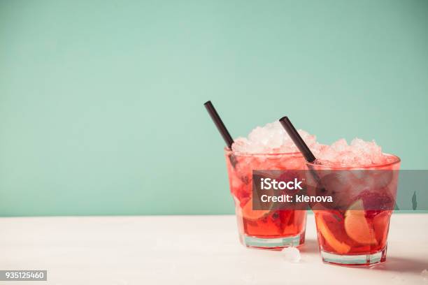 Red Drink With Ice Stock Photo - Download Image Now - Cocktail, Raspberry, Punch - Drink