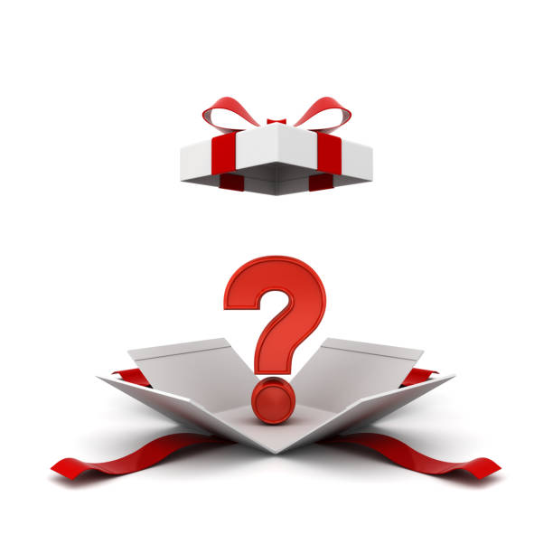 istock Open gift box with red question mark inside , present box with red ribbon bow isolated on white background with shadow 935128210