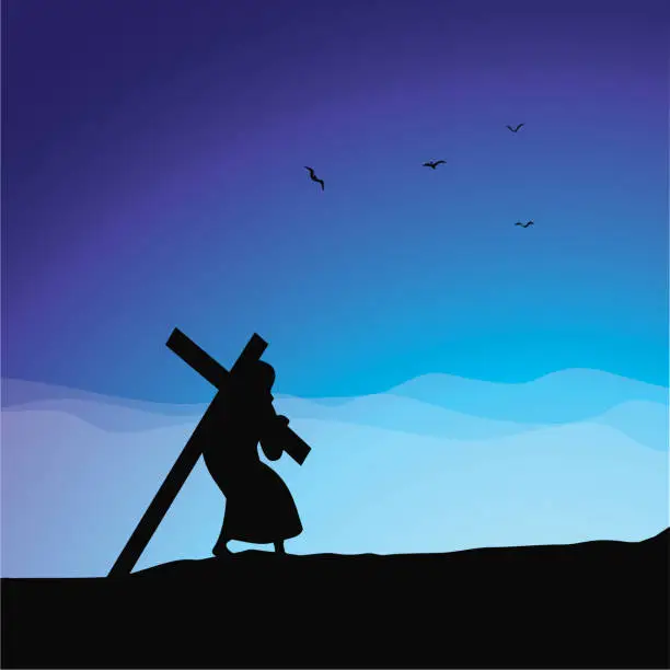 Vector illustration of Jesus carrying His cross