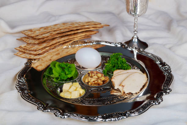 istock Pesah celebration Passover holiday. Traditional pesah plate text in hebrew: Passover, egg, 935147918