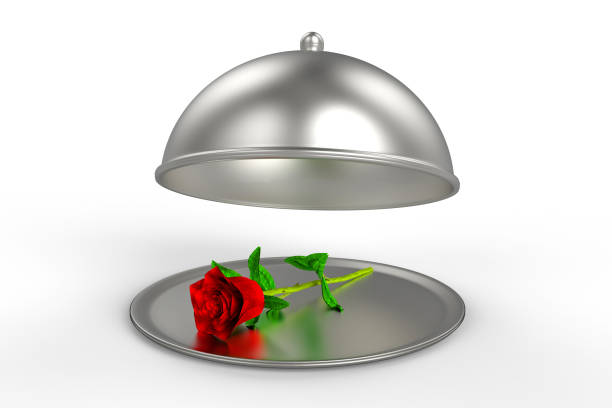 Restaurant Cloche with red rose on plate