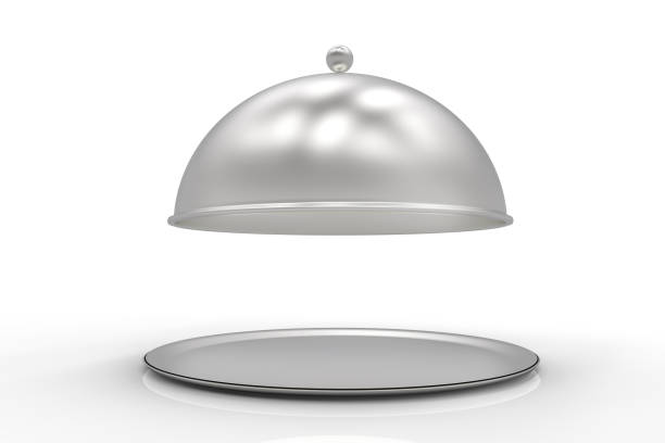 Restaurant Cloche with open lid stock photo