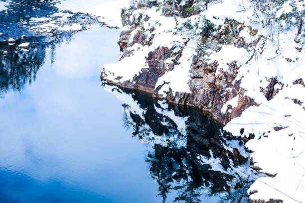 snow near by the river,Japan