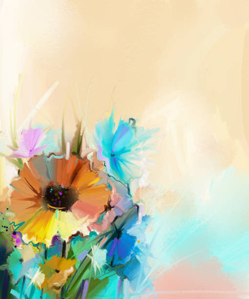 istock Oil painting flowers on canvas. 935168248