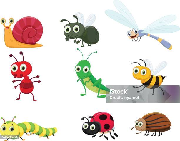 Cute Insect Collection Set Stock Illustration - Download Image Now - Insect, Cartoon, Dragonfly