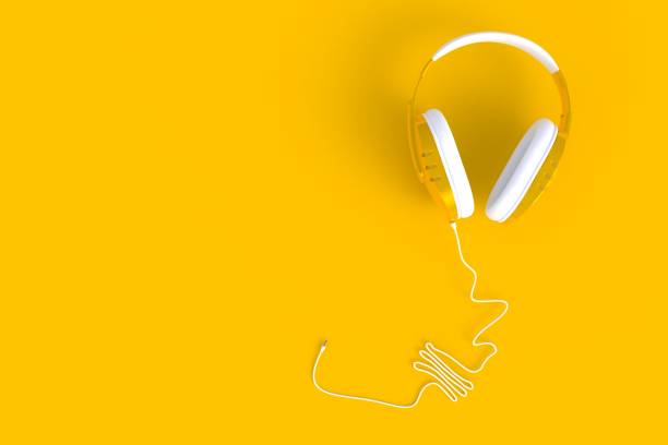 istock Headphones abstract minimal yellow background, Music concept, 3d rendering 935218060