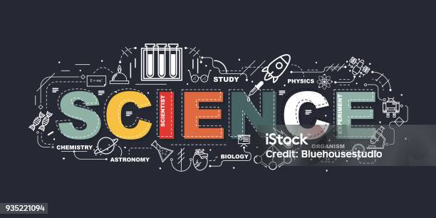 Design Concept Of Word Science Website Banner Stock Illustration - Download Image Now - Science, Icon Symbol, STEM - Topic