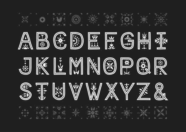 wektorowy alfabet stołeczny. dekoracyjne litery z wzorzyste przestrzeni ujemnej. - danish culture denmark old fashioned sign stock illustrations