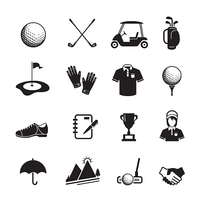 Golf icon, set of 16 editable filled, Simple clearly defined shapes in one color. Vector
