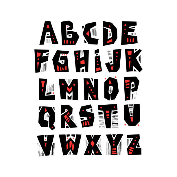 vektor-hauptstadt alphabet im heidnischen stil mit muster ausschneiden. - schwarz ethnischer begriff stock-grafiken, -clipart, -cartoons und -symbole