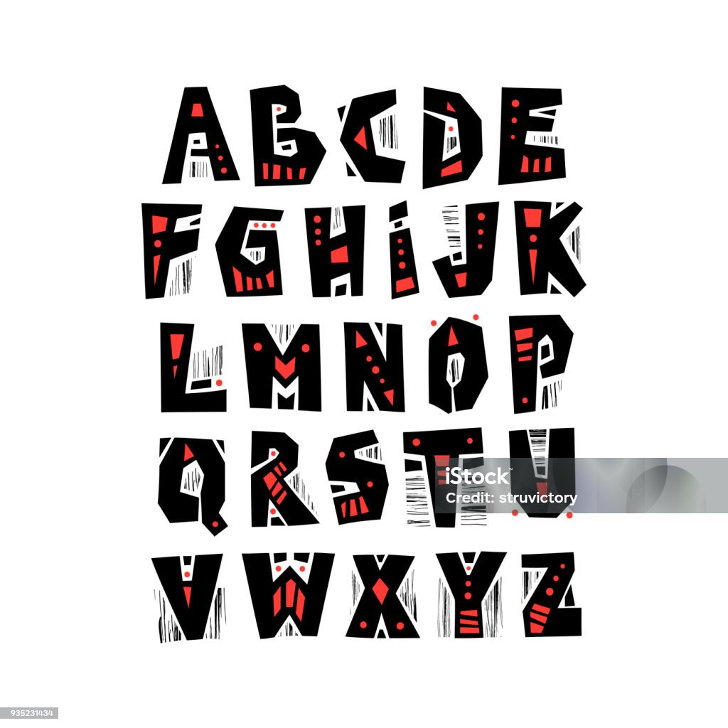Vector capital découper alphabet païen style avec des motifs. - clipart vectoriel de Afrique libre de droits