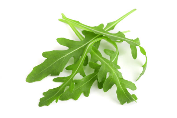 istock Heap of Green fresh rucola or arugula leaf isolated on white background 935235244