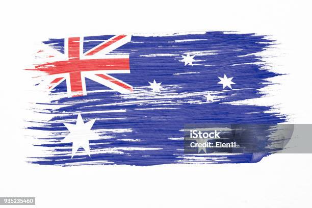 Art Pinsel Aquarell Malerei Der Australischen Flagge Im Wind Isoliert Auf Weißem Hintergrund Geblasen Stockfoto und mehr Bilder von Australien